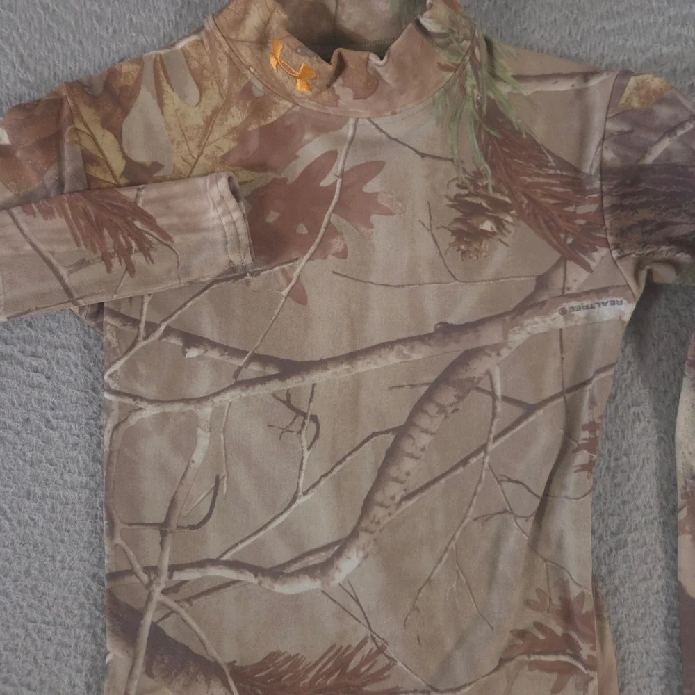 VINTAGE Under Armour Shirt Unisex Youth Medium Brown Realtree AP Camo Y2K 2000s